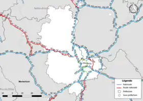 Carte du réseau routier national (autoroutes et routes nationales) dans le département du Rhône