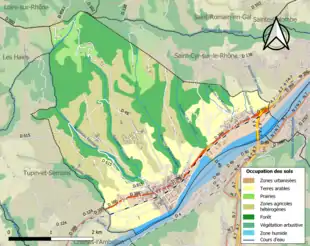 Carte en couleurs présentant l'occupation des sols.