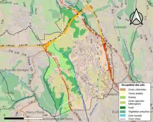 Carte en couleurs présentant l'occupation des sols.