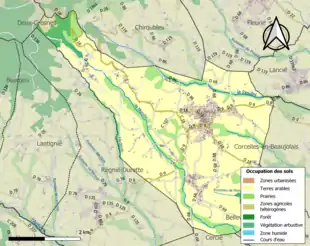 Carte en couleurs présentant l'occupation des sols.