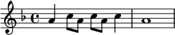 
\new Staff \with {
  midiInstrument = "shamisen"
}
{
\relative c'' {
    \key f \major
    \time 4/4
    a4 c8 a c a c4
    a1
 }
}
