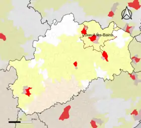 Localisation de l'aire d'attraction de Luxeuil-les-Bains dans le département de la Haute-Saône.