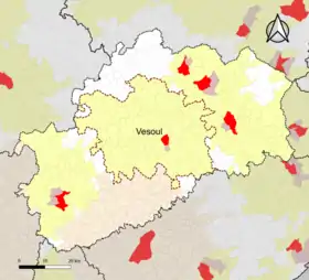 Localisation de l'aire d'attraction de Vesoul dans le département de la Haute-Saône.