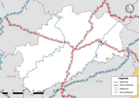 Carte du réseau routier national (autoroutes et routes nationales) dans le département de la Haute-Saône