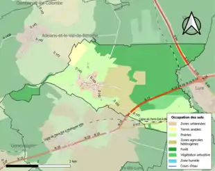 Carte en couleurs présentant l'occupation des sols.