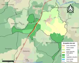 Carte en couleurs présentant l'occupation des sols.