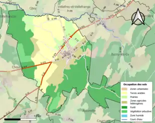 Carte en couleurs présentant l'occupation des sols.