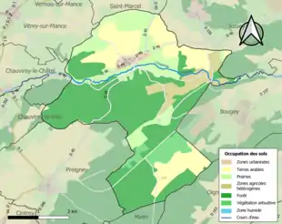 Carte en couleurs présentant l'occupation des sols.