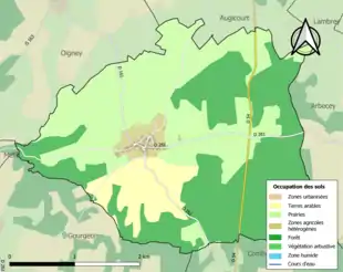 Carte en couleurs présentant l'occupation des sols.