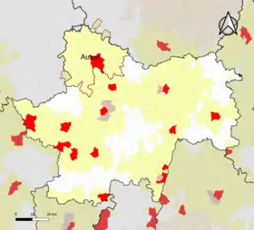 Localisation de l'aire d'attraction d'Autun dans le département de Saône-et-Loire.