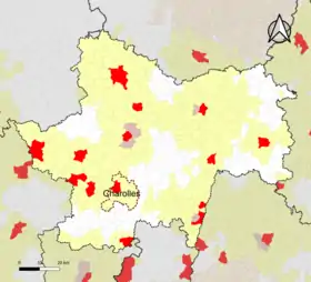 Localisation de l'aire d'attraction de Charolles dans le département de Saône-et-Loire.