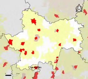 Localisation de l'aire d'attraction de Chauffailles dans le département de Saône-et-Loire.