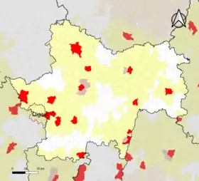 Localisation de l'aire d'attraction de Digoin dans le département de Saône-et-Loire.