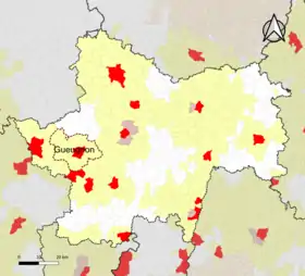 Localisation de l'aire d'attraction de Gueugnon dans le département de Saône-et-Loire.