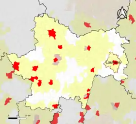 Localisation de l'aire d'attraction de Louhans dans le département de Saône-et-Loire.