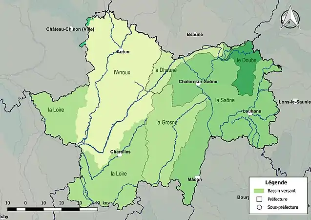 Les principaux bassins versants de Saône-et-Loire.