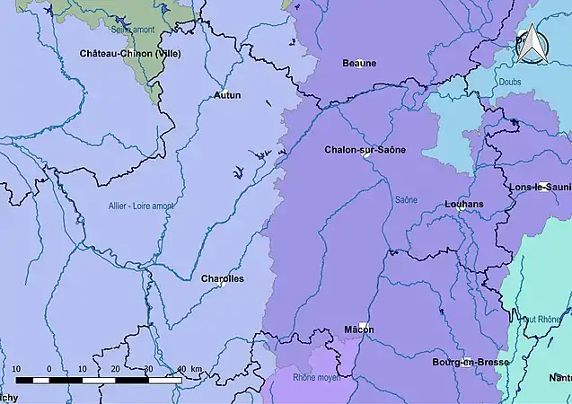 La Saône-et-Loire est découpée en quatre sous-bassins.