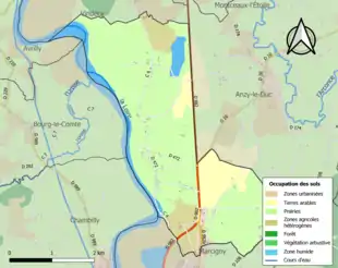 Carte en couleurs présentant l'occupation des sols.