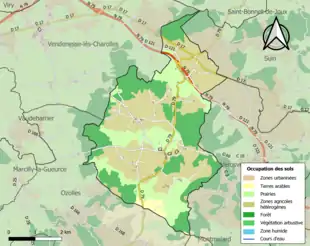 Carte en couleurs présentant l'occupation des sols.