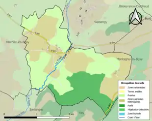 Carte en couleurs présentant l'occupation des sols.