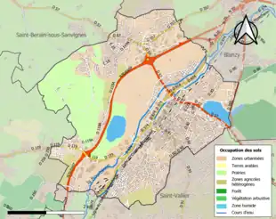 Carte en couleurs présentant l'occupation des sols.