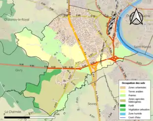 Carte en couleurs présentant l'occupation des sols.