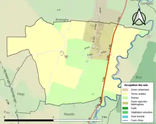 Carte en couleurs présentant l'occupation des sols.