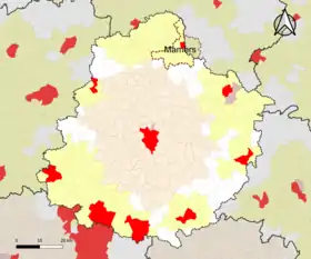 Localisation de l'aire d'attraction de Mamers dans le département de la Sarthe.