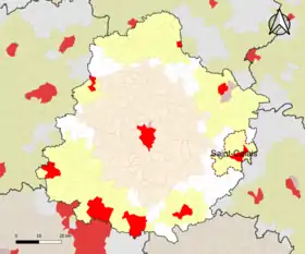 Localisation de l'aire d'attraction de Saint-Calais dans le département de la Sarthe.