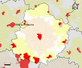 Localisation de l'aire d'attraction de Sillé-le-Guillaume dans le département de la Sarthe.