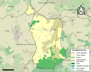 Carte en couleurs présentant l'occupation des sols.