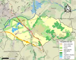 Carte en couleurs présentant l'occupation des sols.