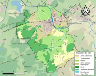 Carte en couleurs présentant l'occupation des sols.