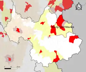 Localisation de l'aire d'attraction de Bourg-Saint-Maurice dans le département de la Savoie.