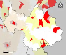 Localisation de l'aire d'attraction de Modane dans le département de la Savoie.