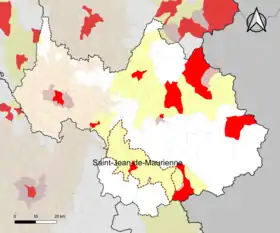 Localisation de l'aire d'attraction de Saint-Jean-de-Maurienne dans le département de la Savoie.