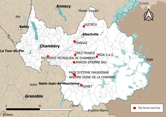 Carte des sites « Seveso seuil haut ».