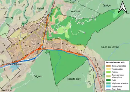 Carte en couleurs présentant l'occupation des sols.