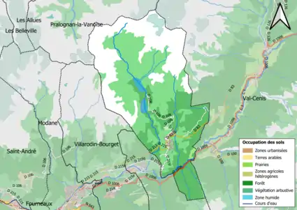 Carte en couleurs présentant l'occupation des sols.