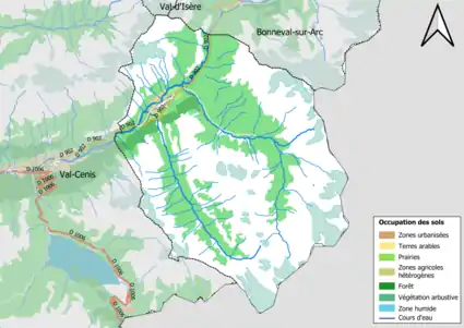 Carte en couleurs présentant l'occupation des sols.