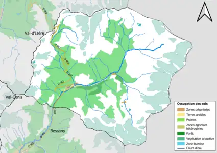 Carte en couleurs présentant l'occupation des sols.