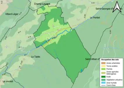 Carte en couleurs présentant l'occupation des sols.