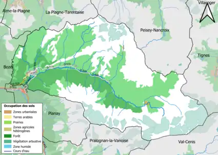 Carte en couleurs présentant l'occupation des sols.