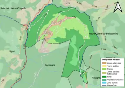 Carte en couleurs présentant l'occupation des sols.