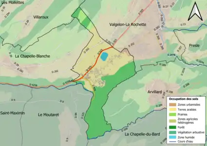 Carte en couleurs présentant l'occupation des sols.