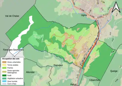 Carte en couleurs présentant l'occupation des sols.