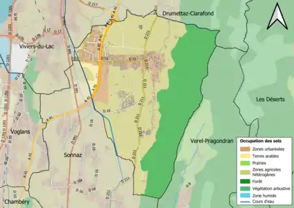 Carte en couleurs présentant l'occupation des sols.