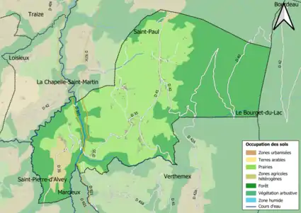 Carte en couleurs présentant l'occupation des sols.