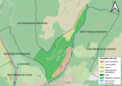 Carte en couleurs présentant l'occupation des sols.