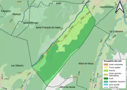 Carte en couleurs présentant l'occupation des sols.